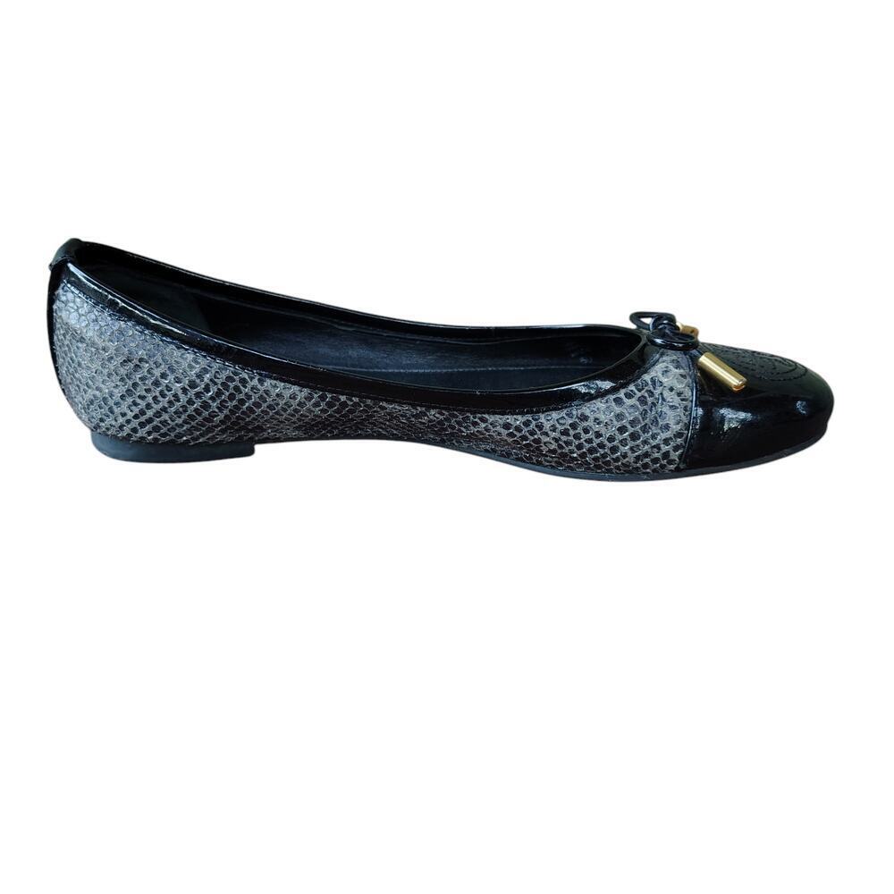 Tory Burch Gray Python Embossed Leather & Black P… - image 3